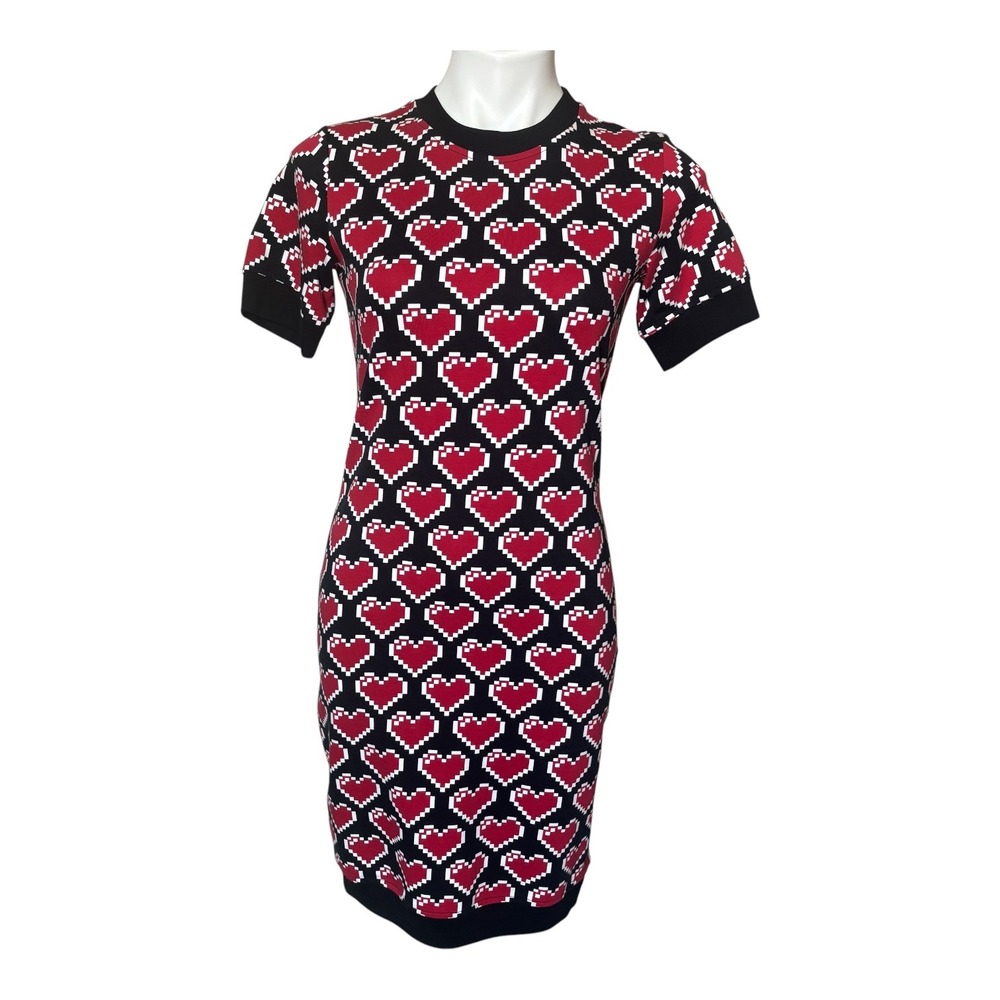 Love Moschino Red Black Pixel Heart Short Sleeve T Shirt Dress Women's Size 4